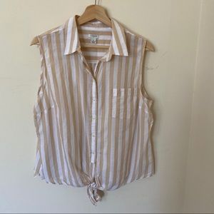 J.Crew Sleeveless Tie Front Stripe Shirt